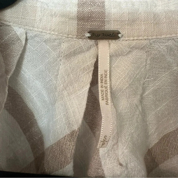 Free People Peppy in Plaid Women’s Long Sleeve Cream Peplum Style Top Size S GUC - Picture 3 of 7